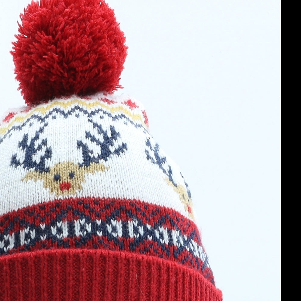 F&F Boys Multicoloured Fair Isle Acrylic Bobble Hat One Size - Christmas