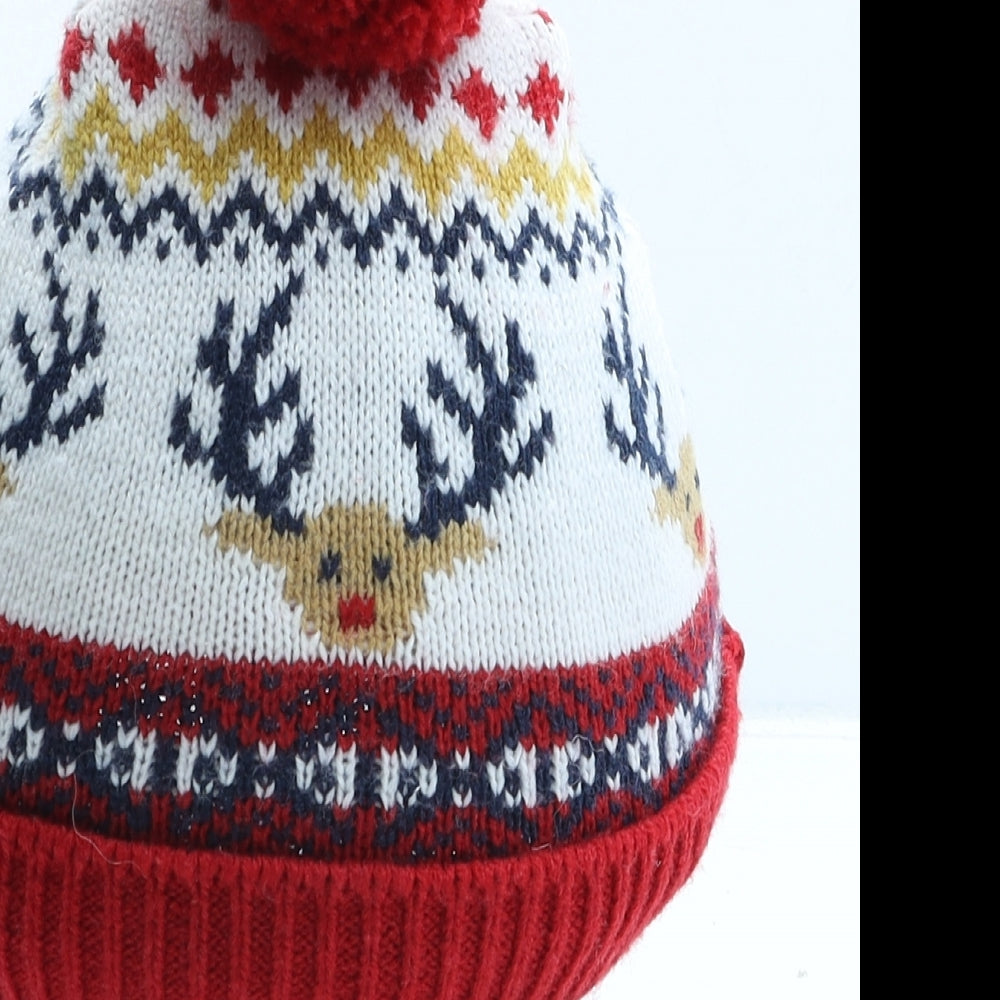 F&F Boys Multicoloured Fair Isle Acrylic Bobble Hat One Size - Christmas