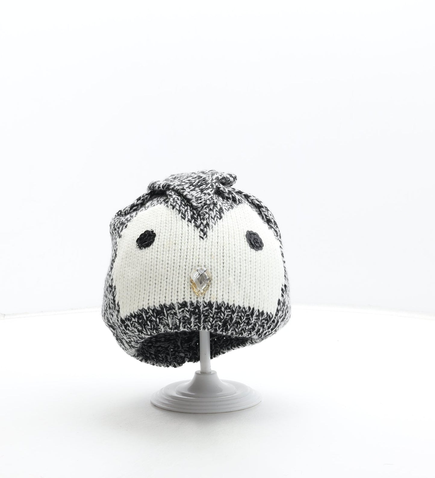 Preworn Girls Black Acrylic Beanie One Size - Penguin Detail