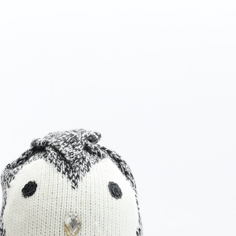 Preworn Girls Black Acrylic Beanie One Size - Penguin Detail