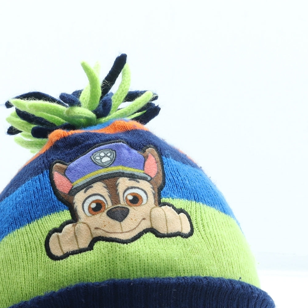 George Boys Blue Striped Acrylic Bobble Hat One Size - Paw Patrol