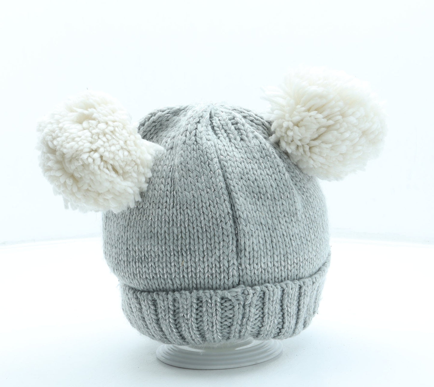 George Girls Grey Acrylic Bobble Hat One Size - Owl