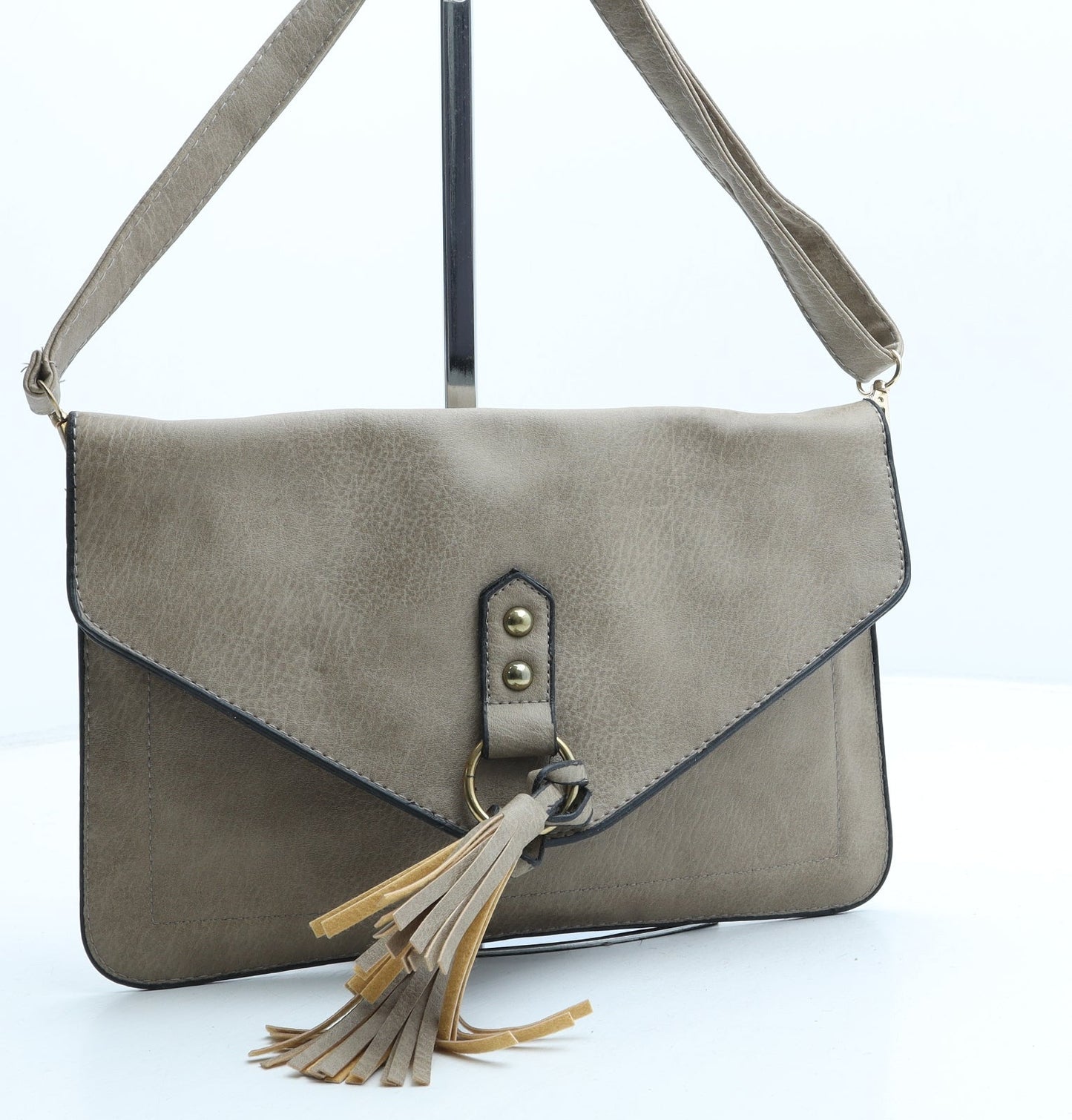 Preworn Womens Greige Polyurethane Crossbody Size Small