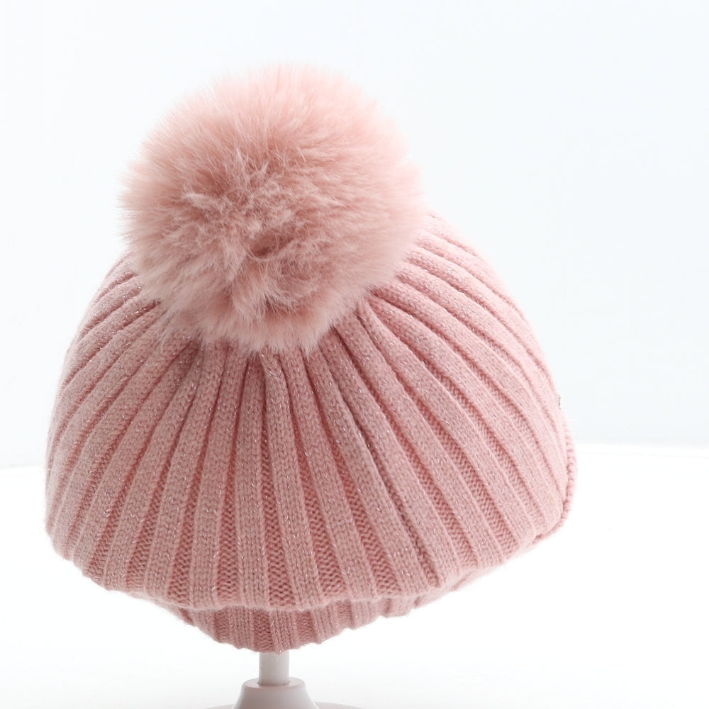 Primark Girls Pink Acrylic Bobble Hat Size S