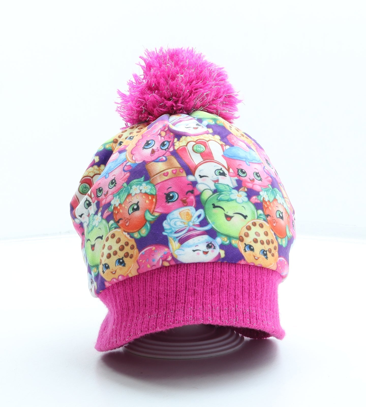 George Girls Pink Geometric Polyester Bobble Hat One Size - Pom Pom