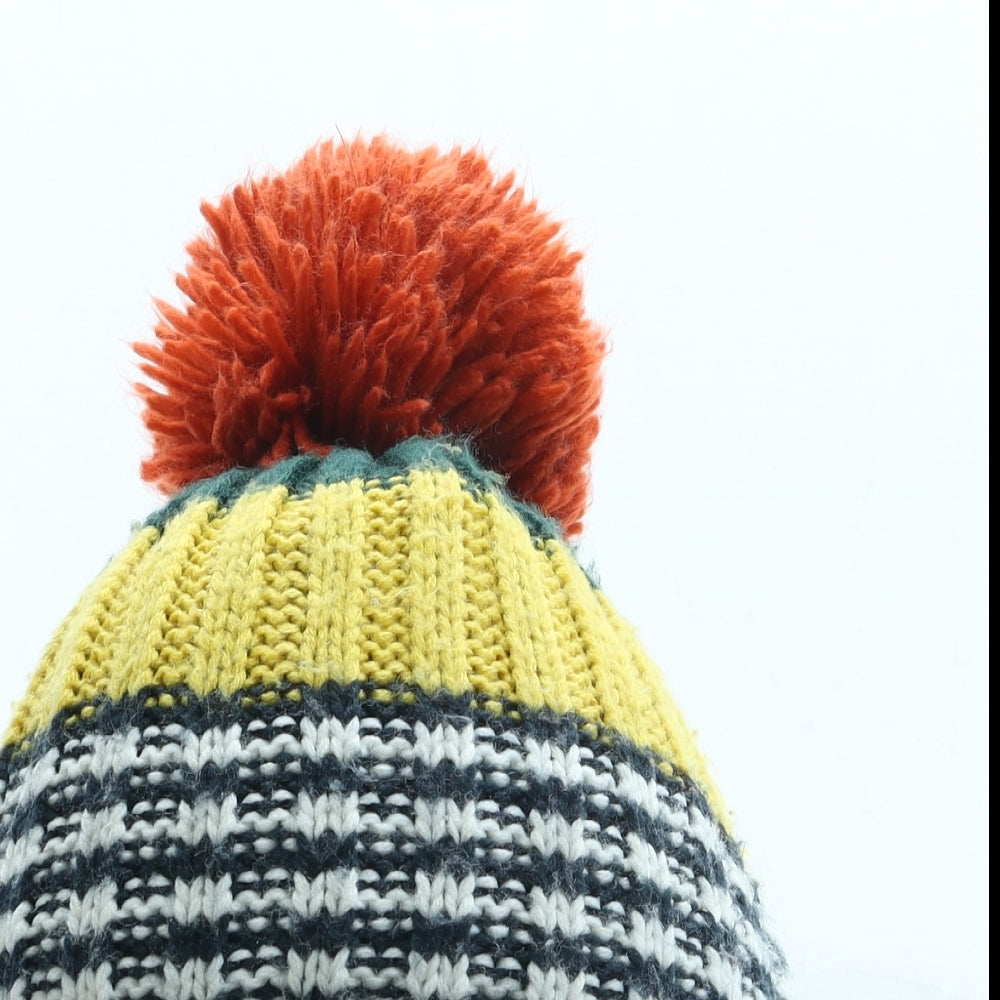 Preworn Boys Grey Striped Acrylic Bobble Hat One Size - Pom Pom