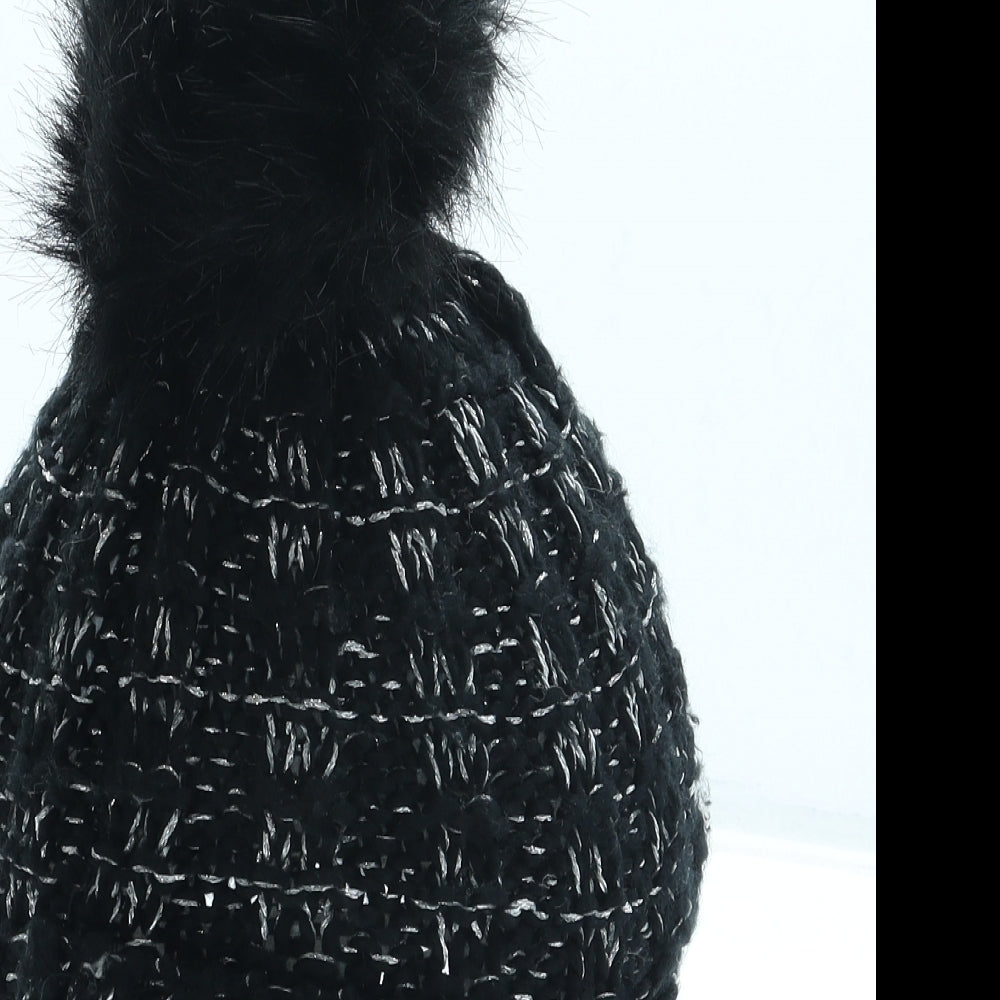 George Girls Black Acrylic Bobble Hat One Size - Pom Pom