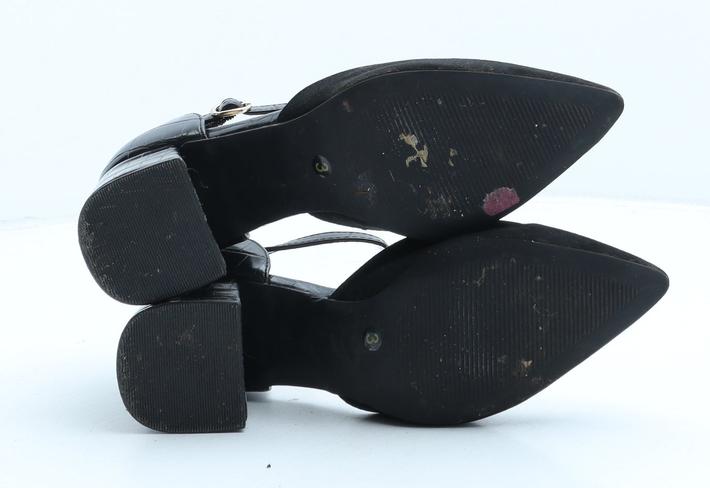 F&F Womens Black Suede Strappy Heel UK 3 - Croc Texture