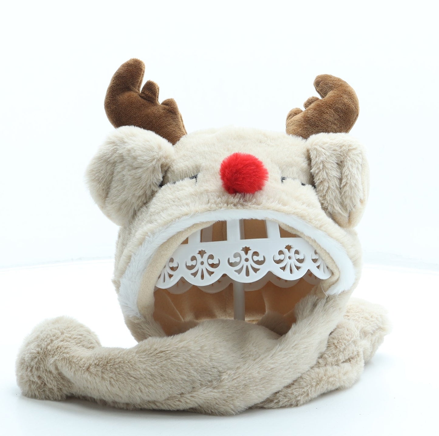 Primark Girls Beige Polyester Bonnet One Size - Reindeer