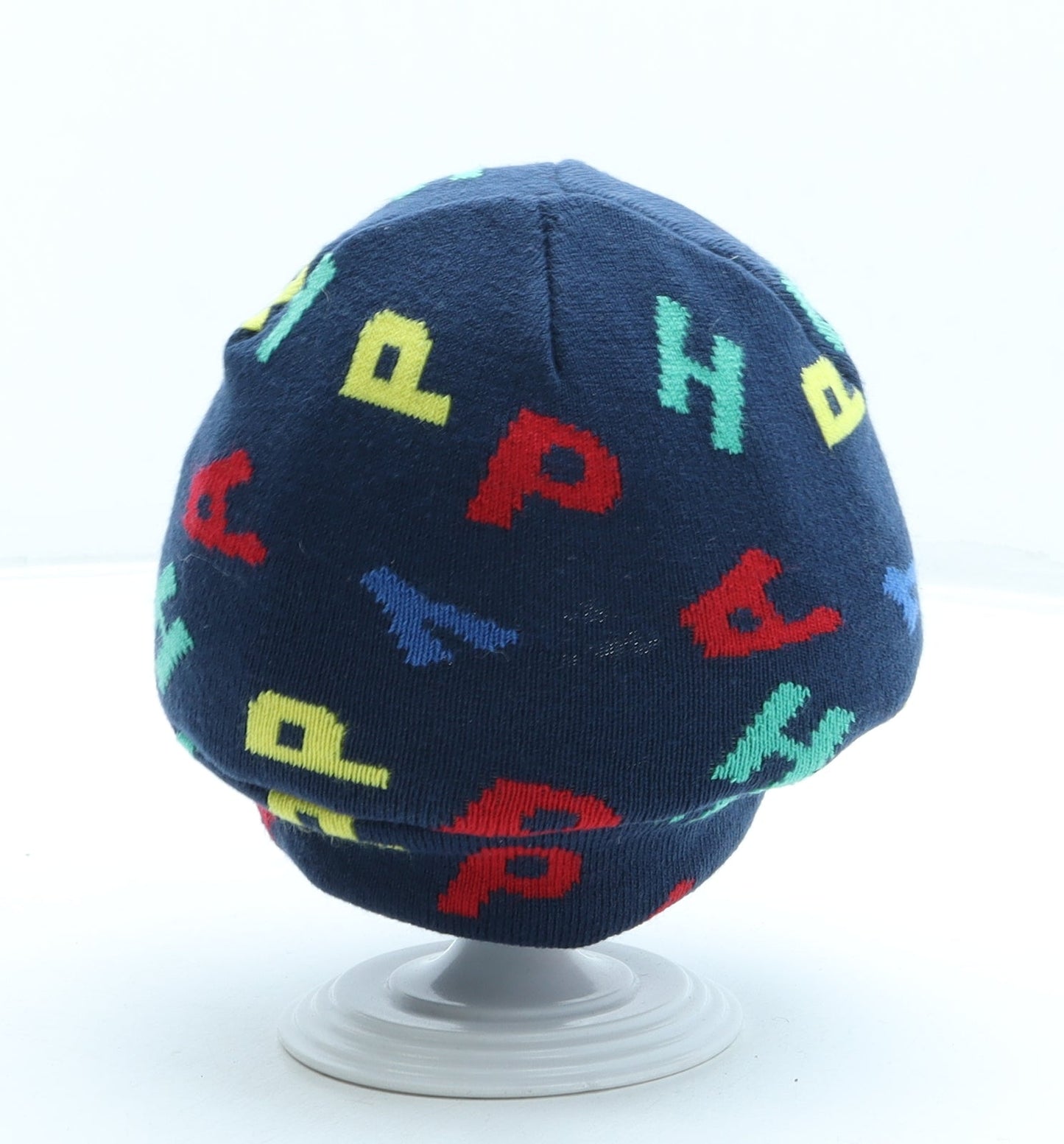 Preworn Boys Blue Geometric Acrylic Beanie Size S - HAPPY