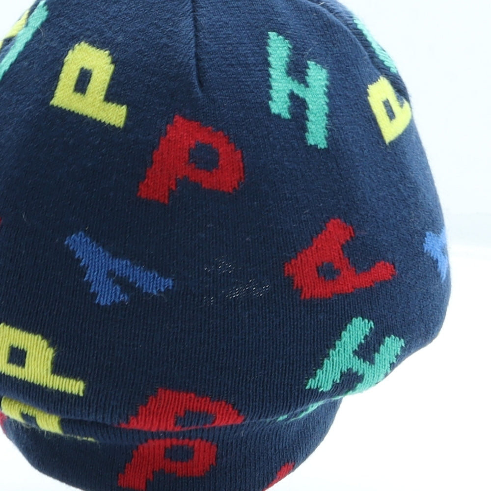 Preworn Boys Blue Geometric Acrylic Beanie Size S - HAPPY