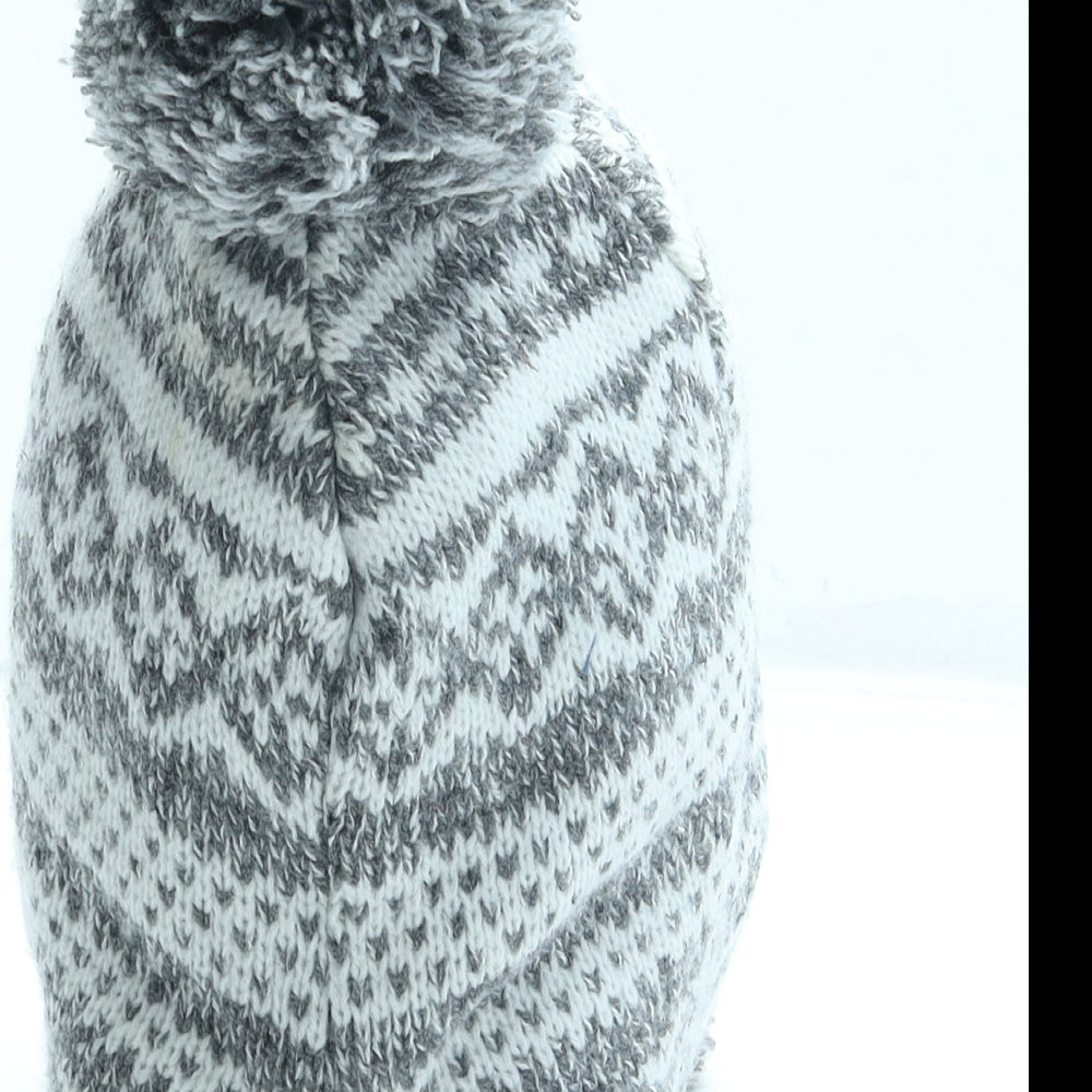 Preworn Girls Grey Fair Isle Acrylic Boonie Hat Size S