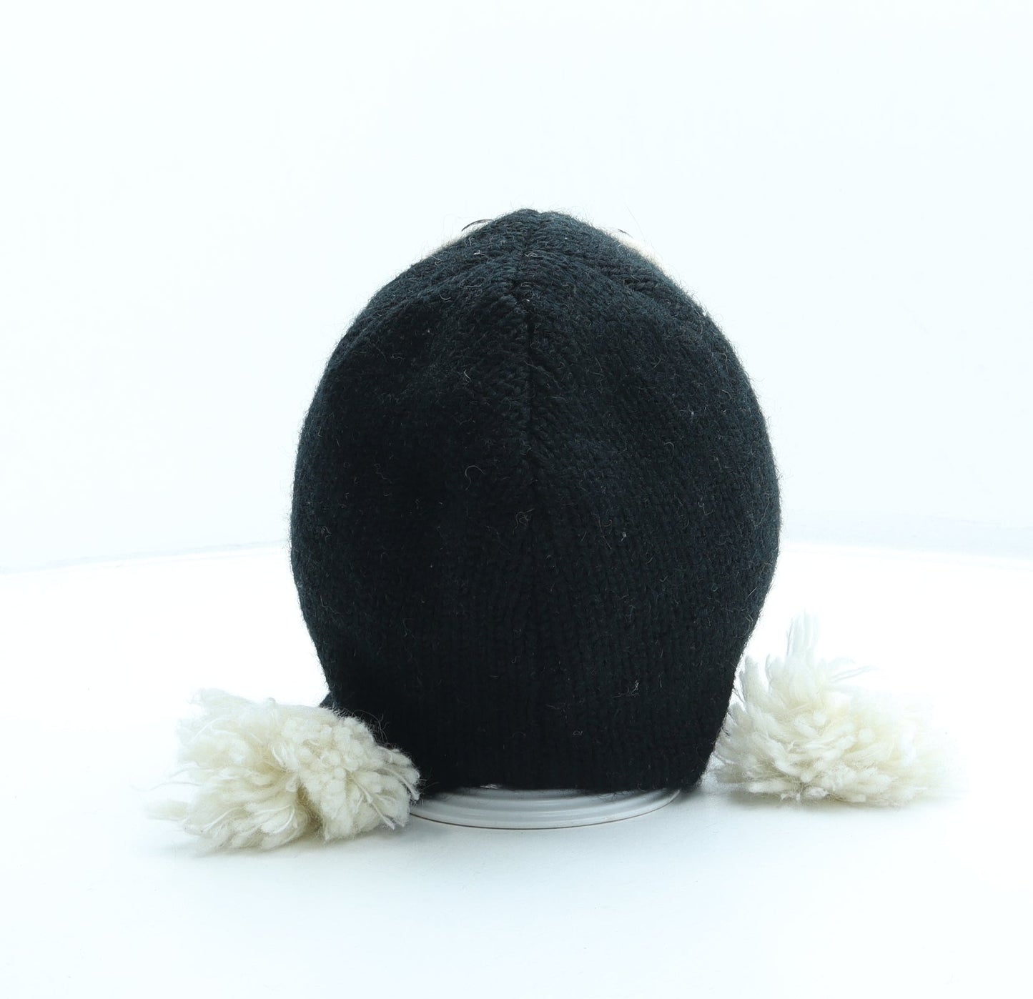Preworn Girls Black 100% Wool Bonnet One Size - Penguin Design