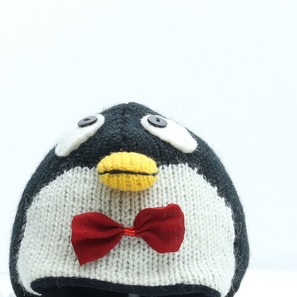 Preworn Girls Black 100% Wool Bonnet One Size - Penguin Design