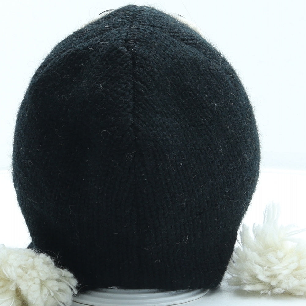 Preworn Girls Black 100% Wool Bonnet One Size - Penguin Design