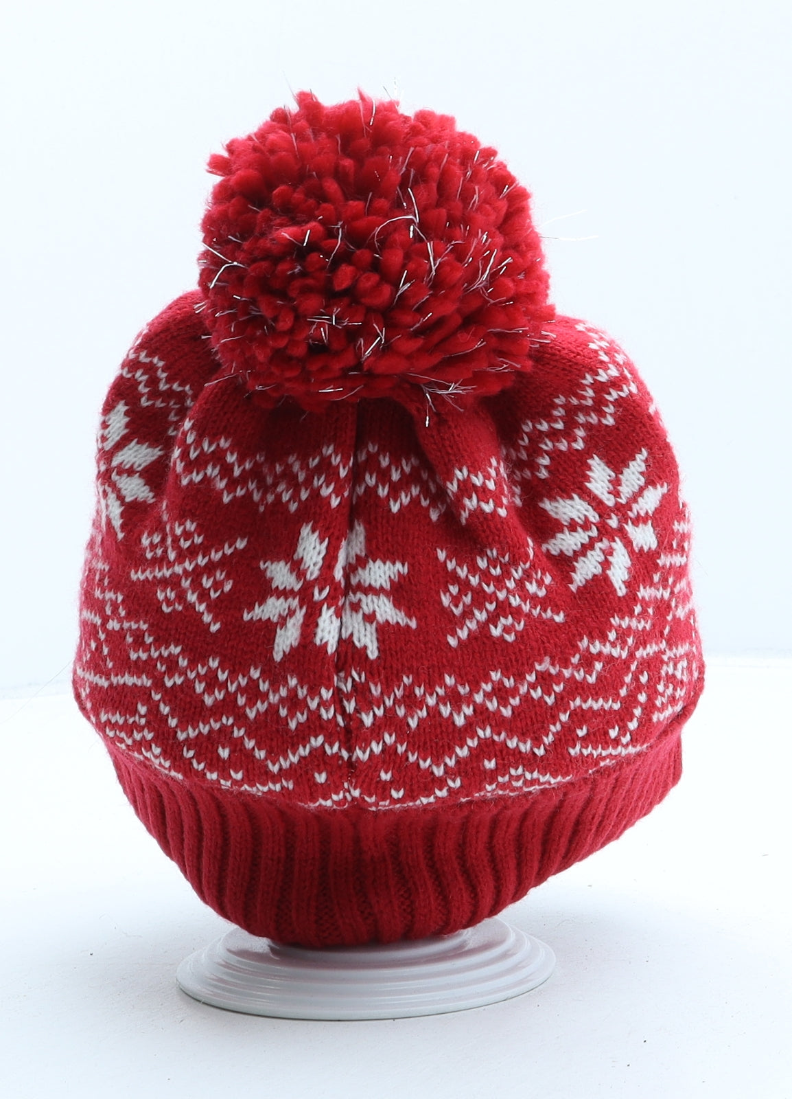 Primark Girls Red Fair Isle Acrylic Bobble Hat One Size