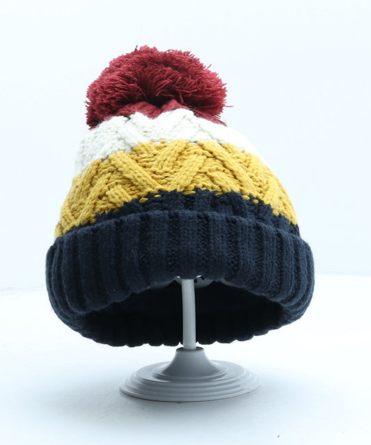 F&F Boys Multicoloured Striped Acrylic Bobble Hat One Size