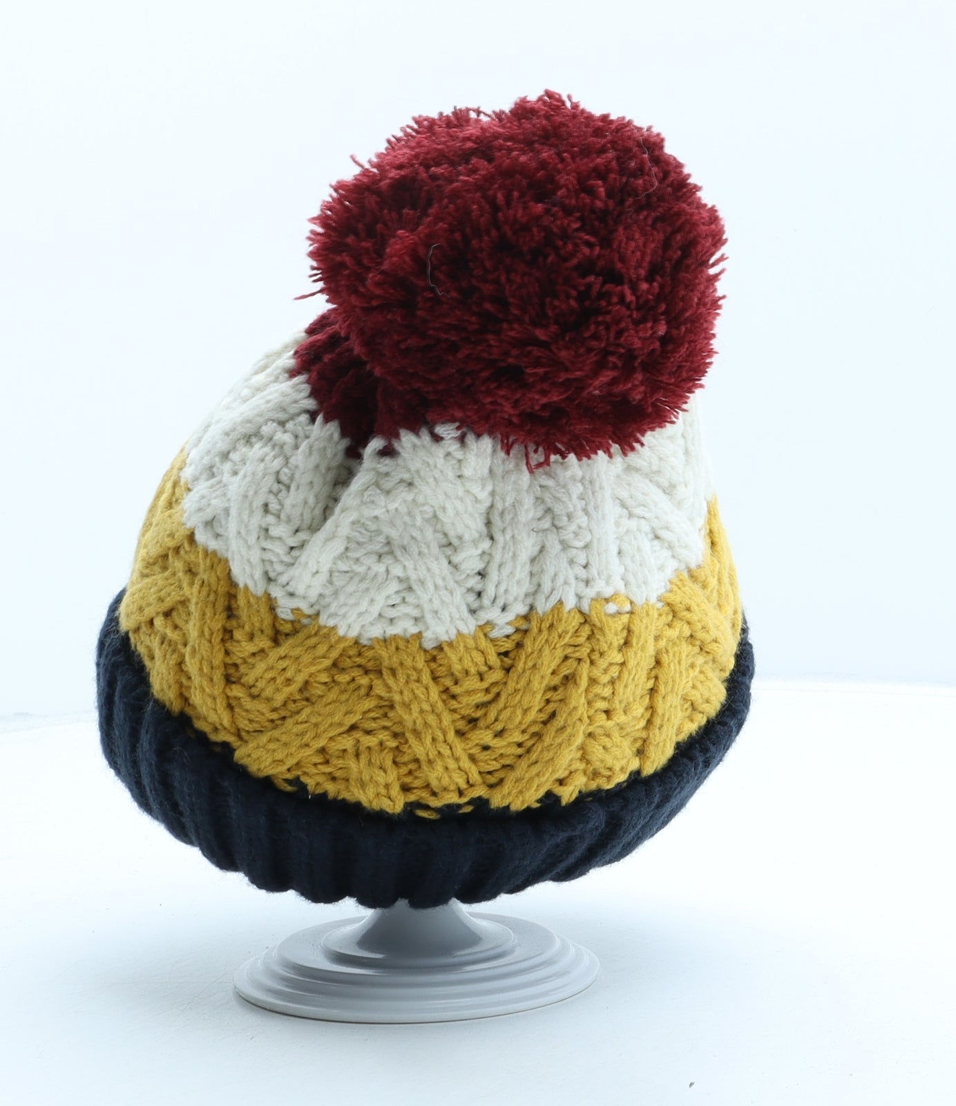 F&F Boys Multicoloured Striped Acrylic Bobble Hat One Size