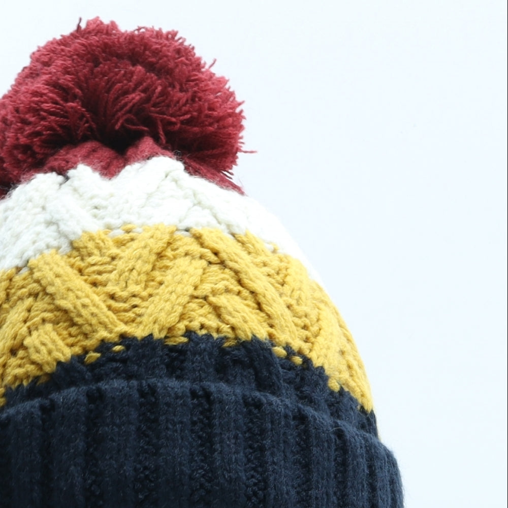 F&F Boys Multicoloured Striped Acrylic Bobble Hat One Size