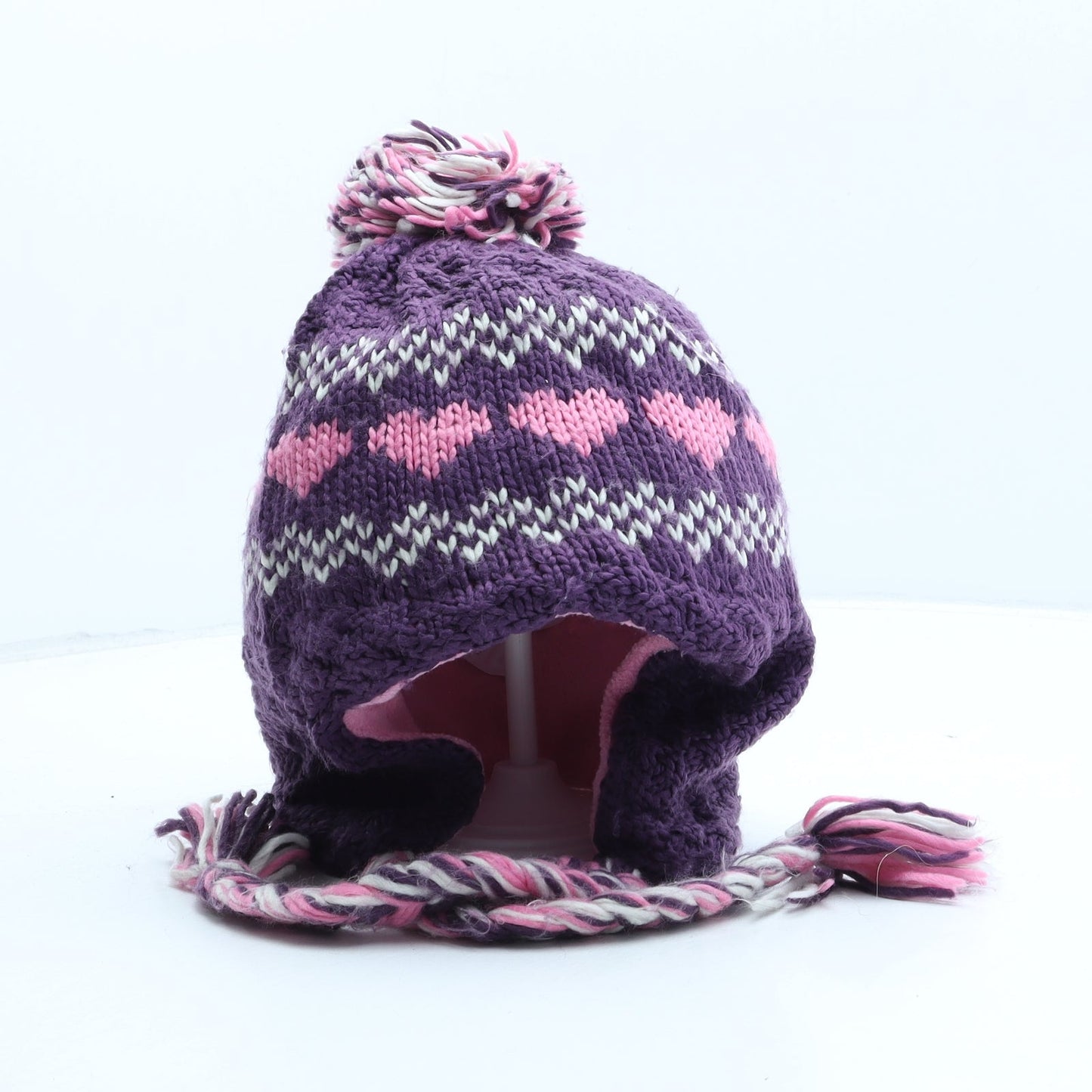 George Girls Purple Fair Isle Acrylic Bonnet One Size