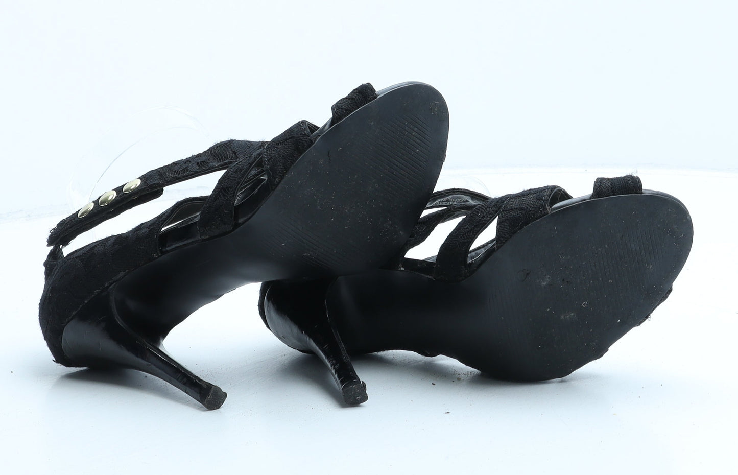 Preworn Womens Black Floral Synthetic Strappy Heel UK 3