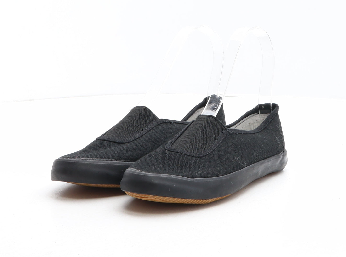 Preworn Girls Black Fabric Slip On Flat UK 1