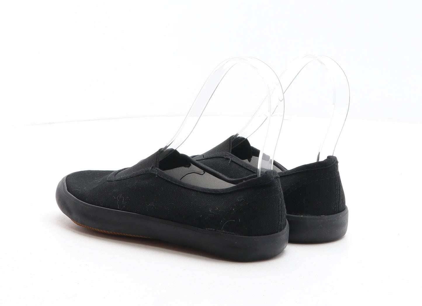 Preworn Girls Black Fabric Slip On Flat UK 1