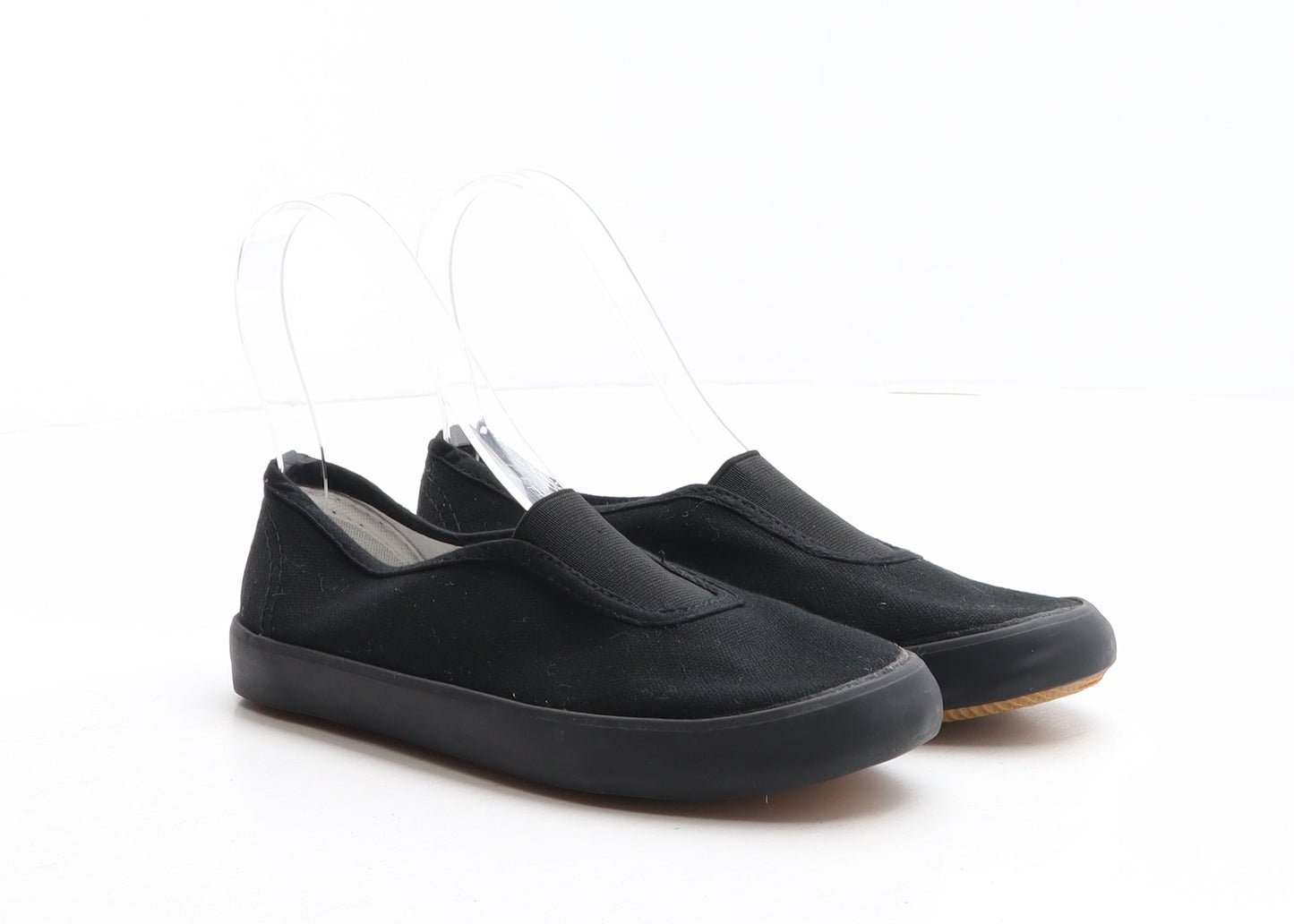Preworn Girls Black Fabric Slip On Flat UK 1