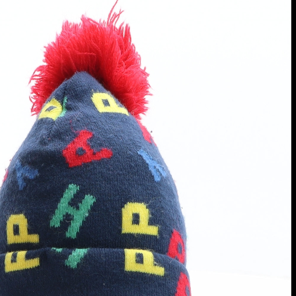 Primark Boys Blue Geometric Acrylic Bobble Hat One Size - Letters