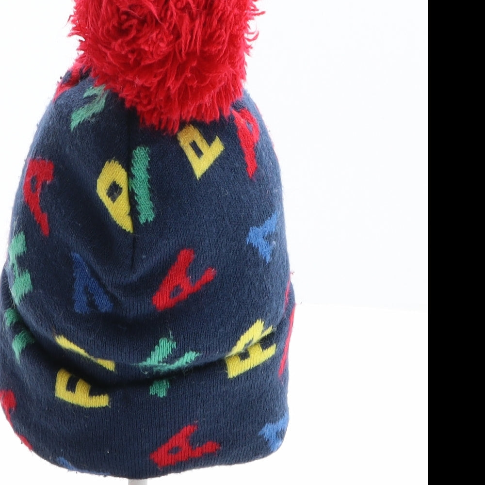 Primark Boys Blue Geometric Acrylic Bobble Hat One Size - Letters