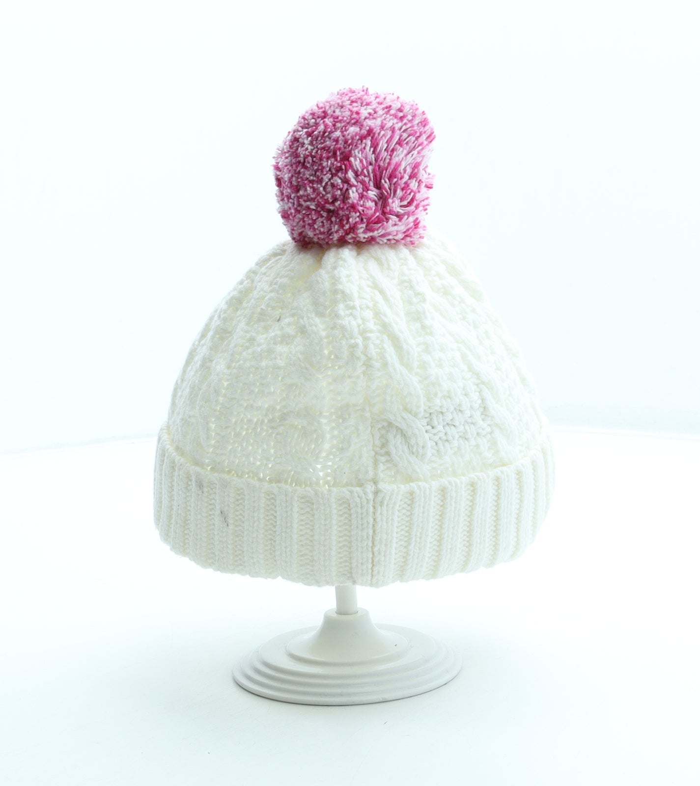Preworn Girls White Cotton Bobble Hat Size S