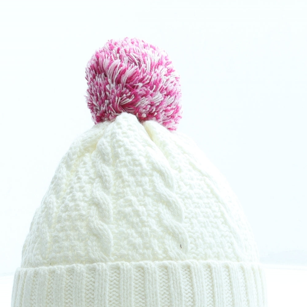 Preworn Girls White Cotton Bobble Hat Size S