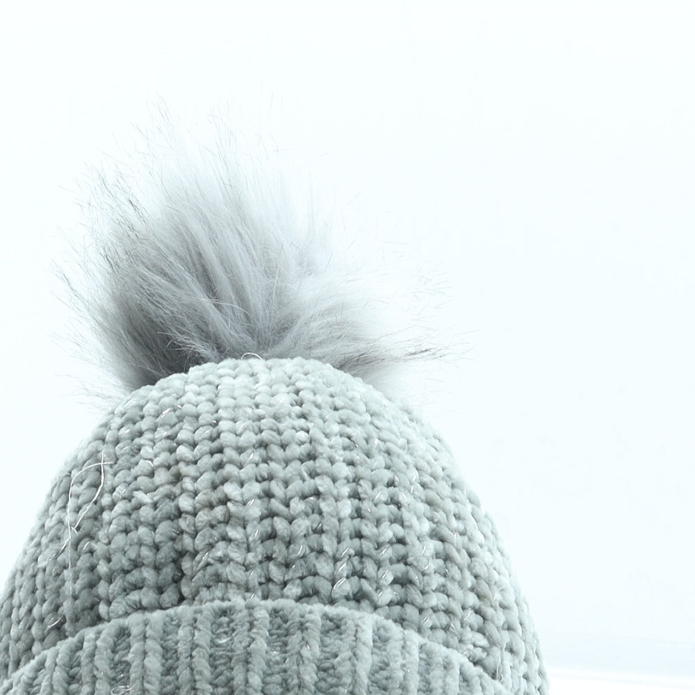 George Girls Grey Polyester Bobble Hat Size S