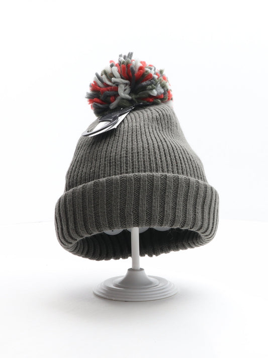 Matalan Mens Grey Acrylic Beanie One Size - Pom Pom