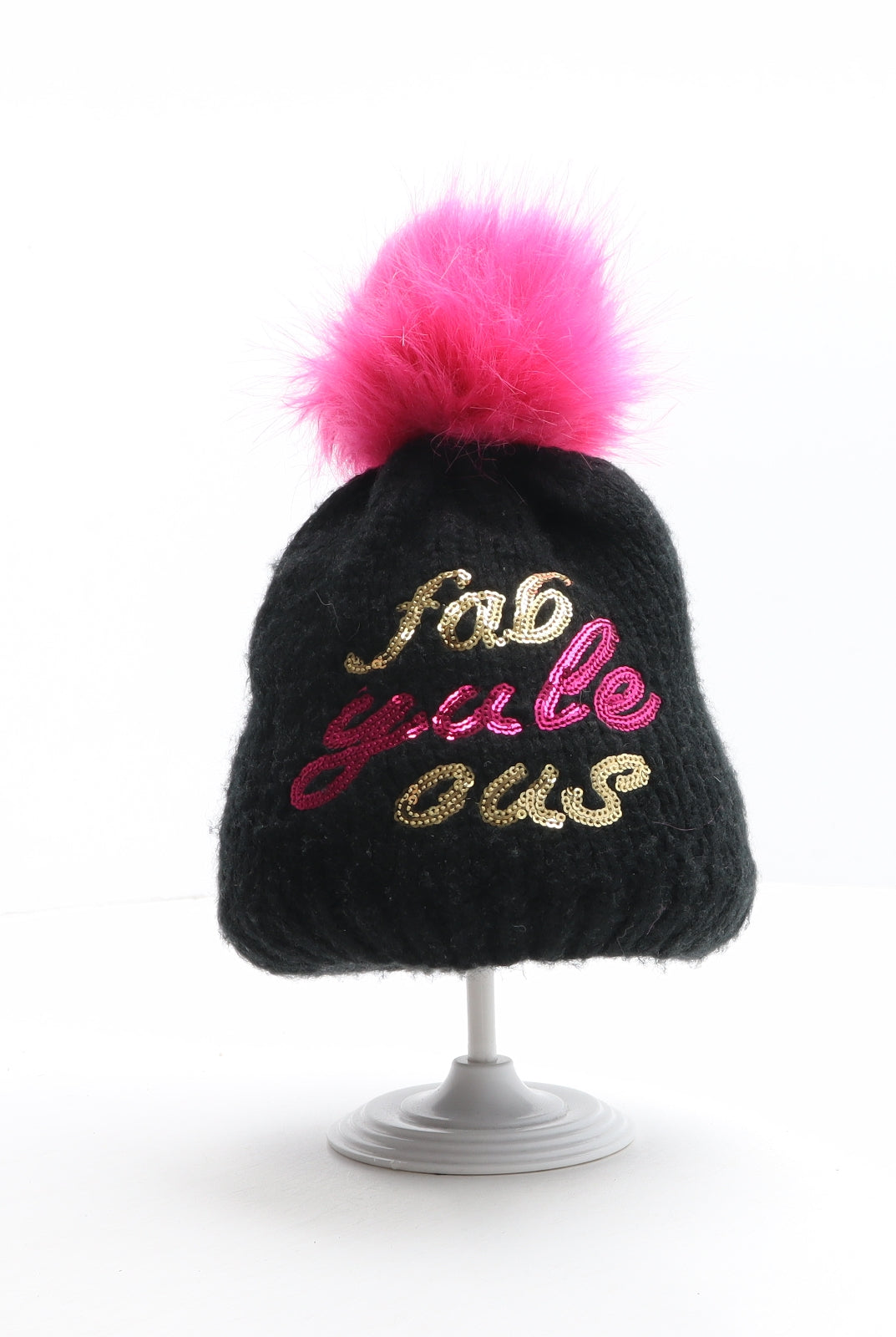 George Womens Black Acrylic Bobble Hat One Size