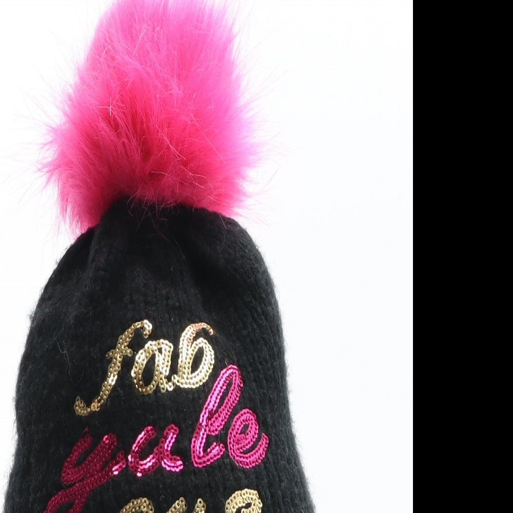 George Womens Black Acrylic Bobble Hat One Size
