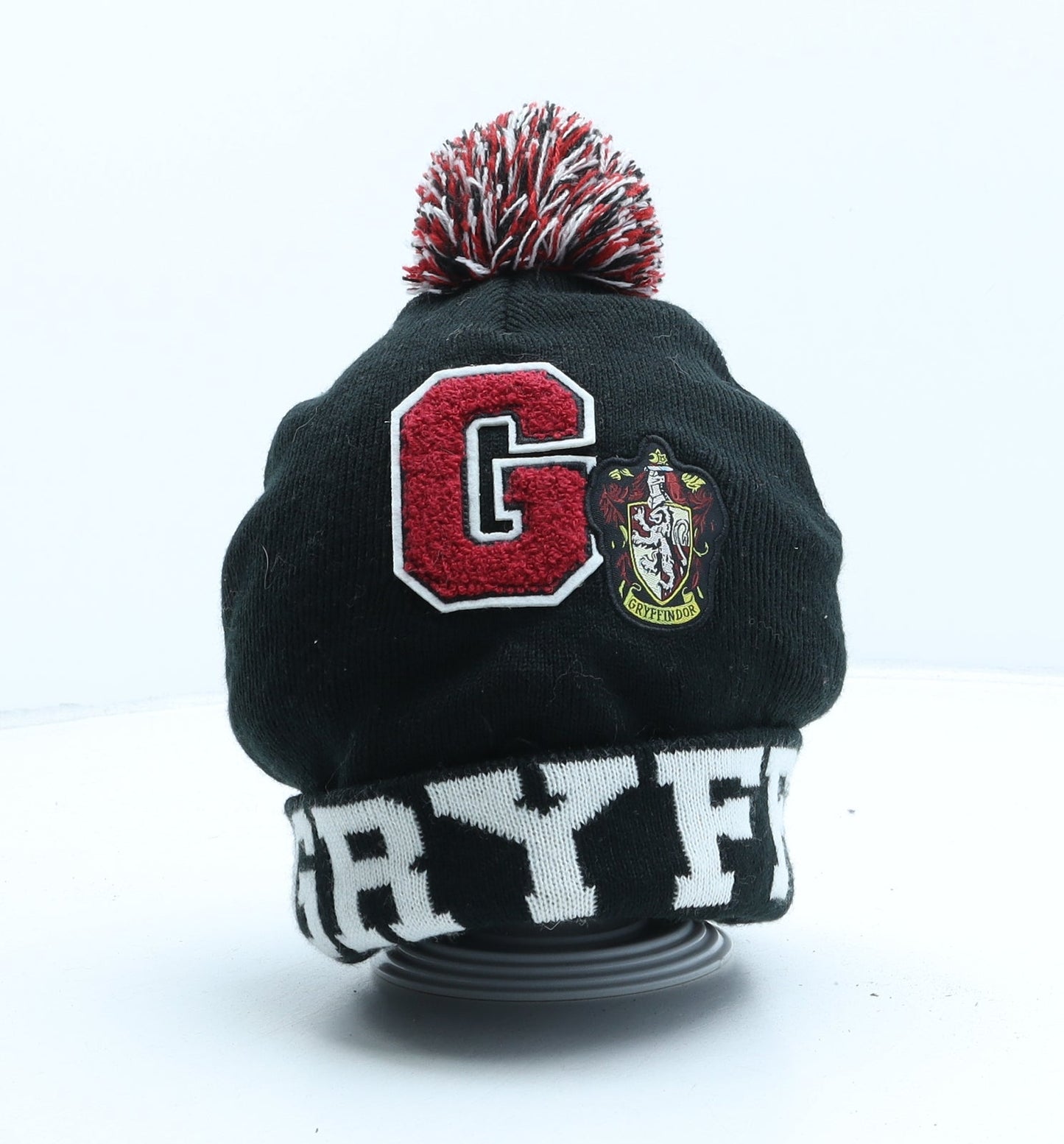 Primark Girls Black Acrylic Bobble Hat Size M - Gryffindor