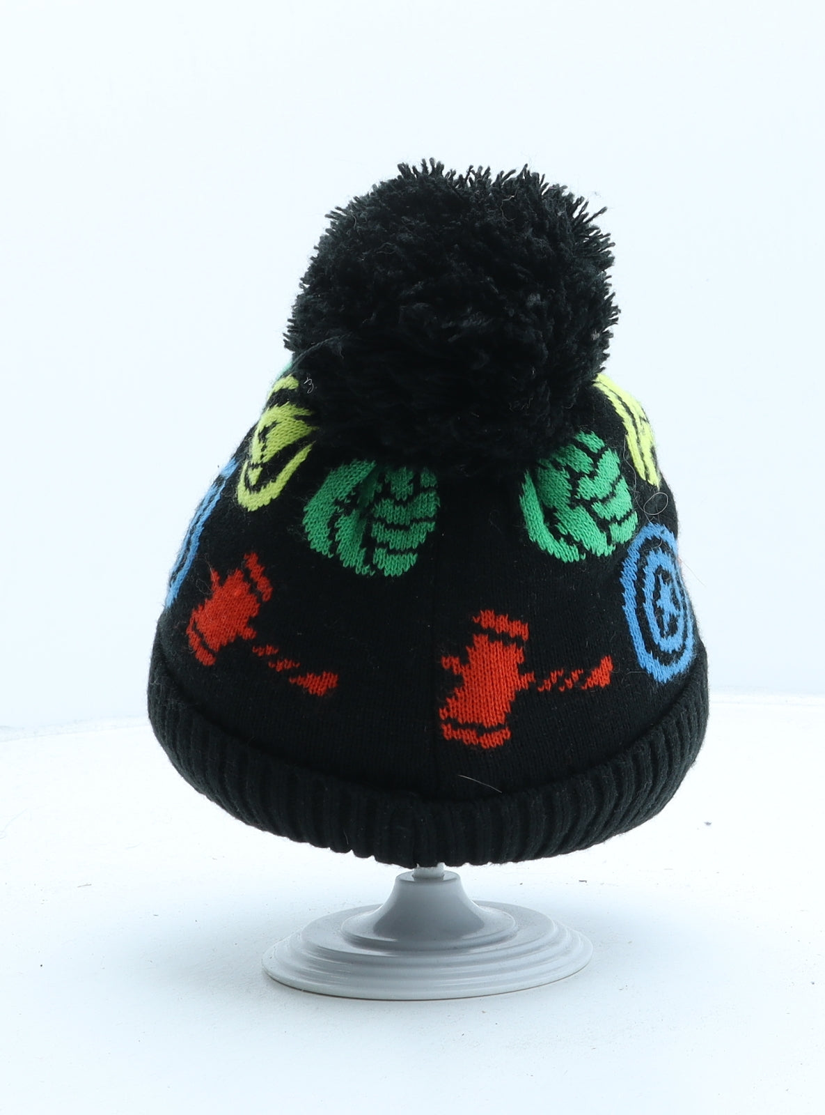 George Boys Black Geometric Acrylic Bobble Hat One Size - Avengers