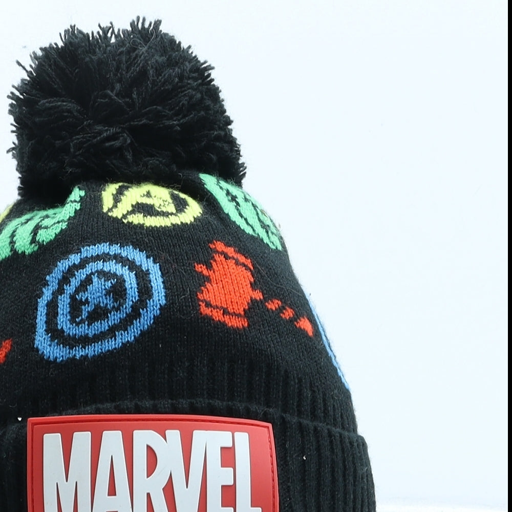 George Boys Black Geometric Acrylic Bobble Hat One Size - Avengers