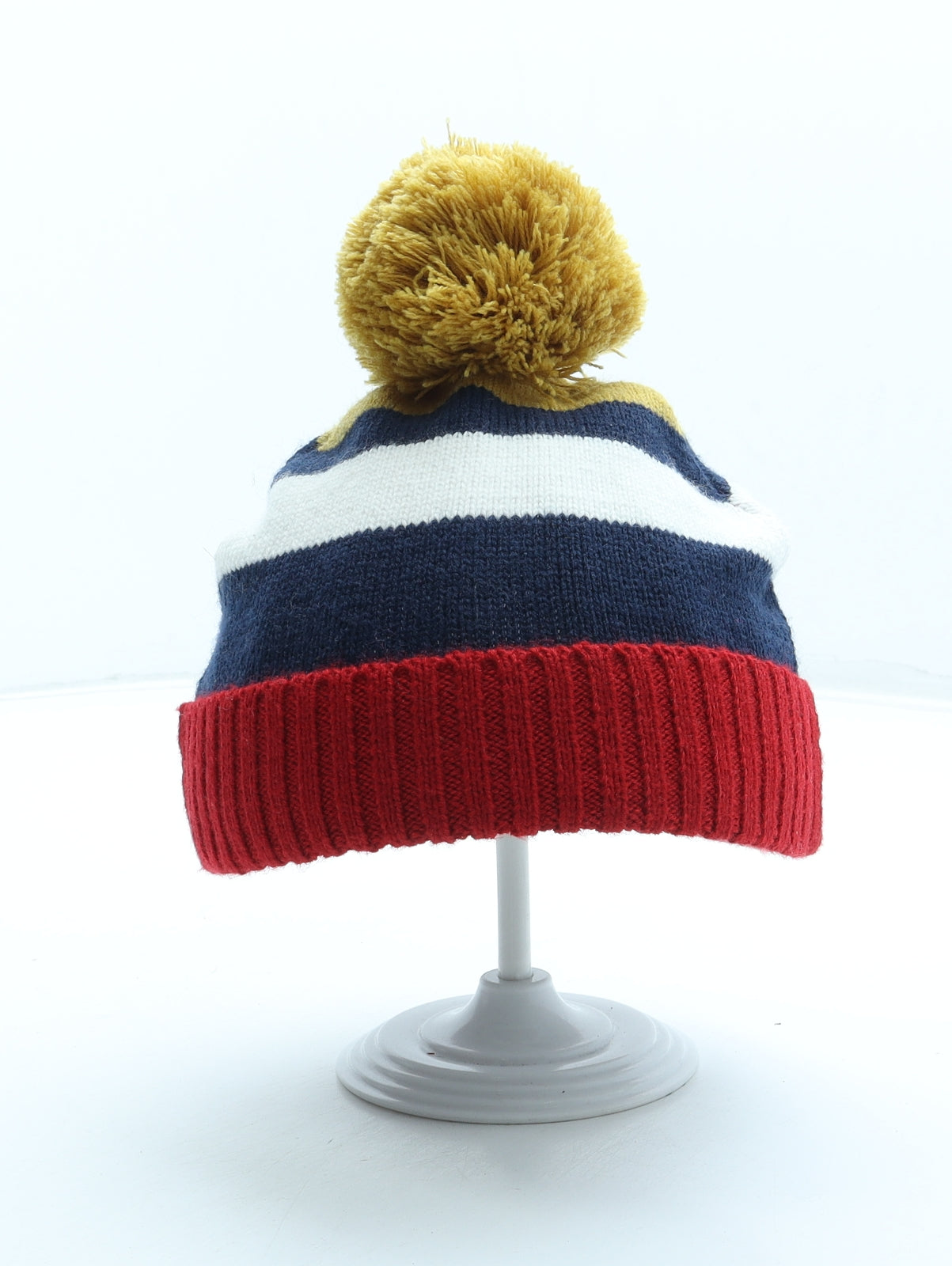 F&F Boys Multicoloured Striped Acrylic Bobble Hat Size S