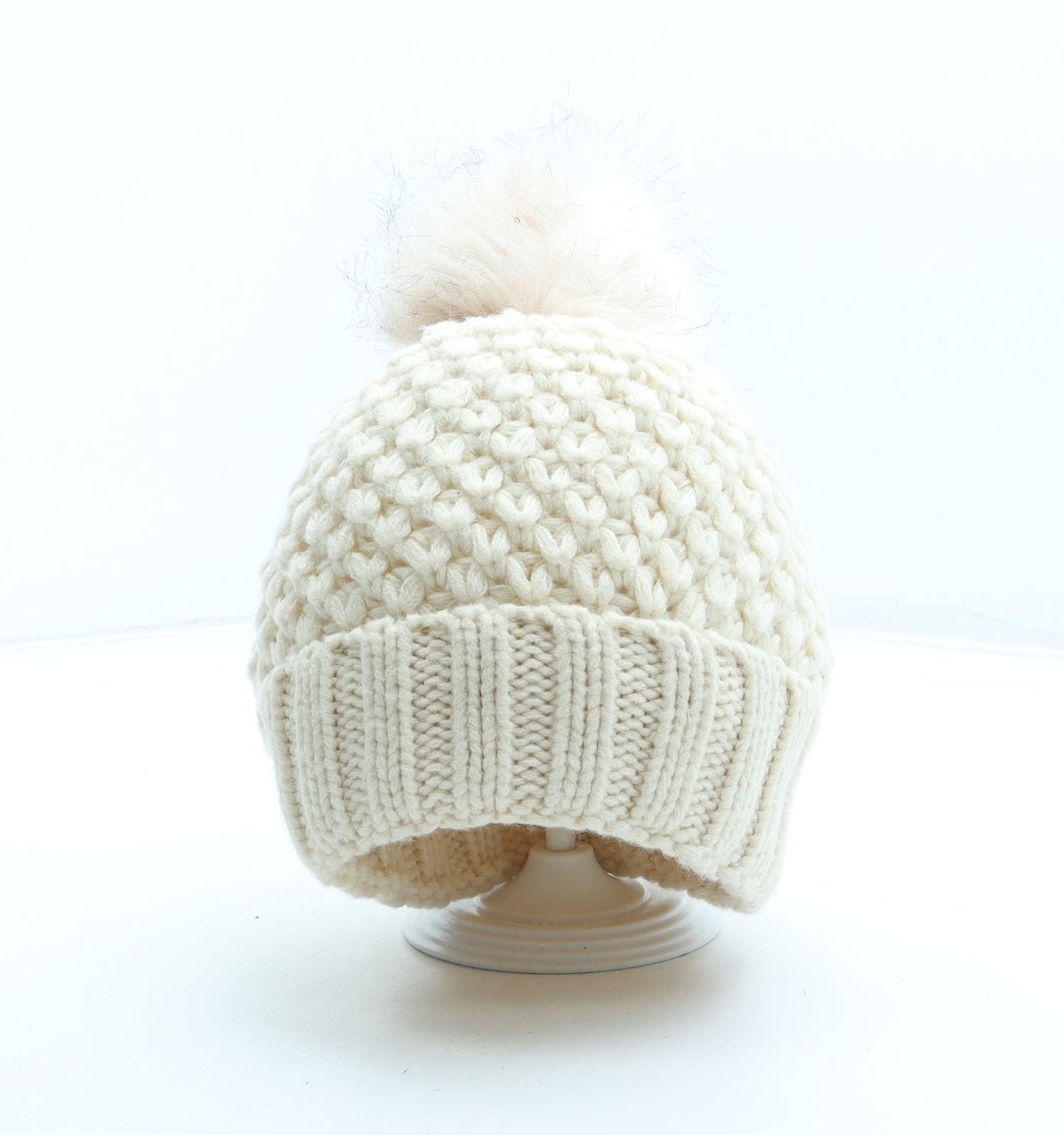 Primark Womens Beige Acrylic Bobble Hat One Size - Faux fur