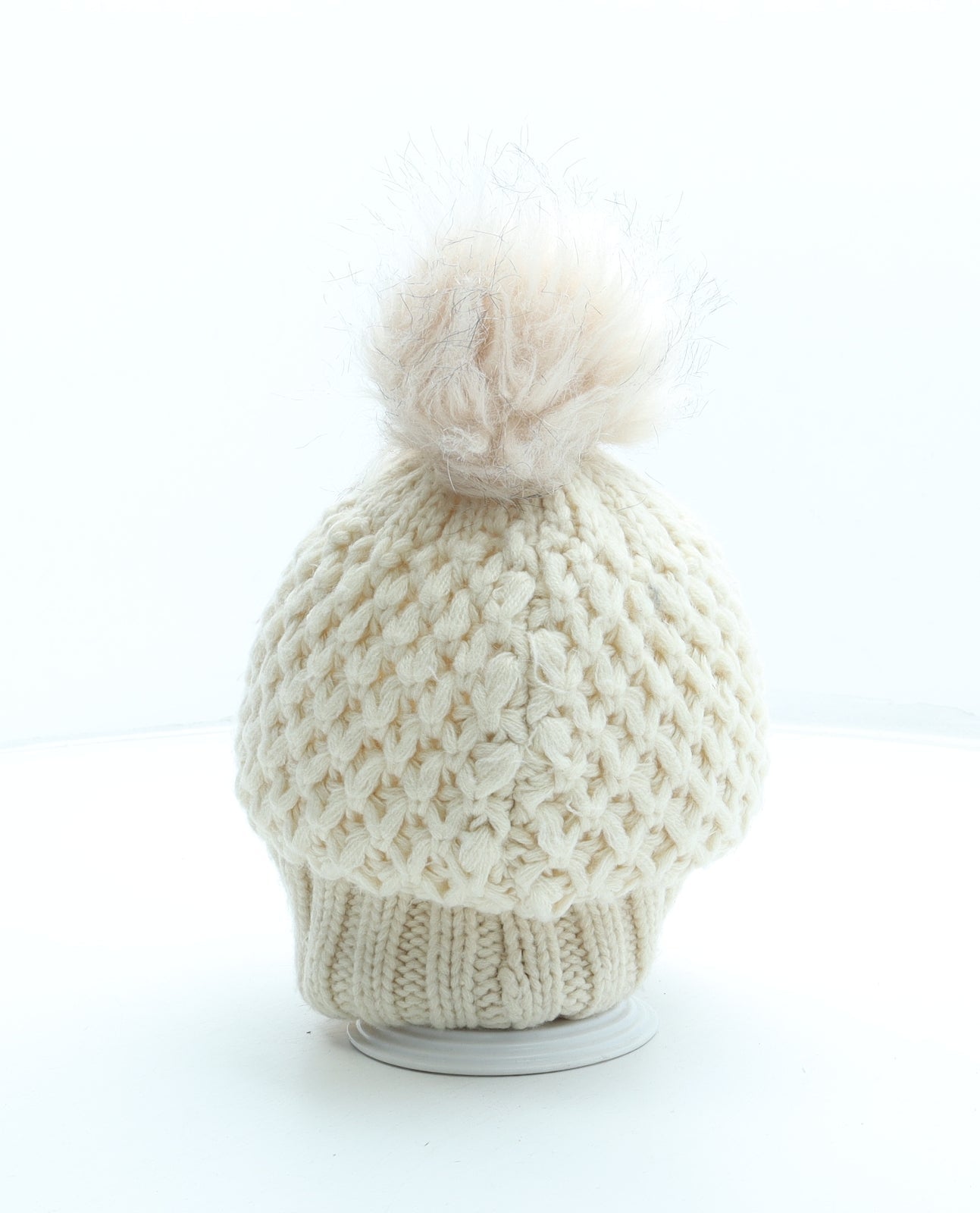 Primark Womens Beige Acrylic Bobble Hat One Size - Faux fur