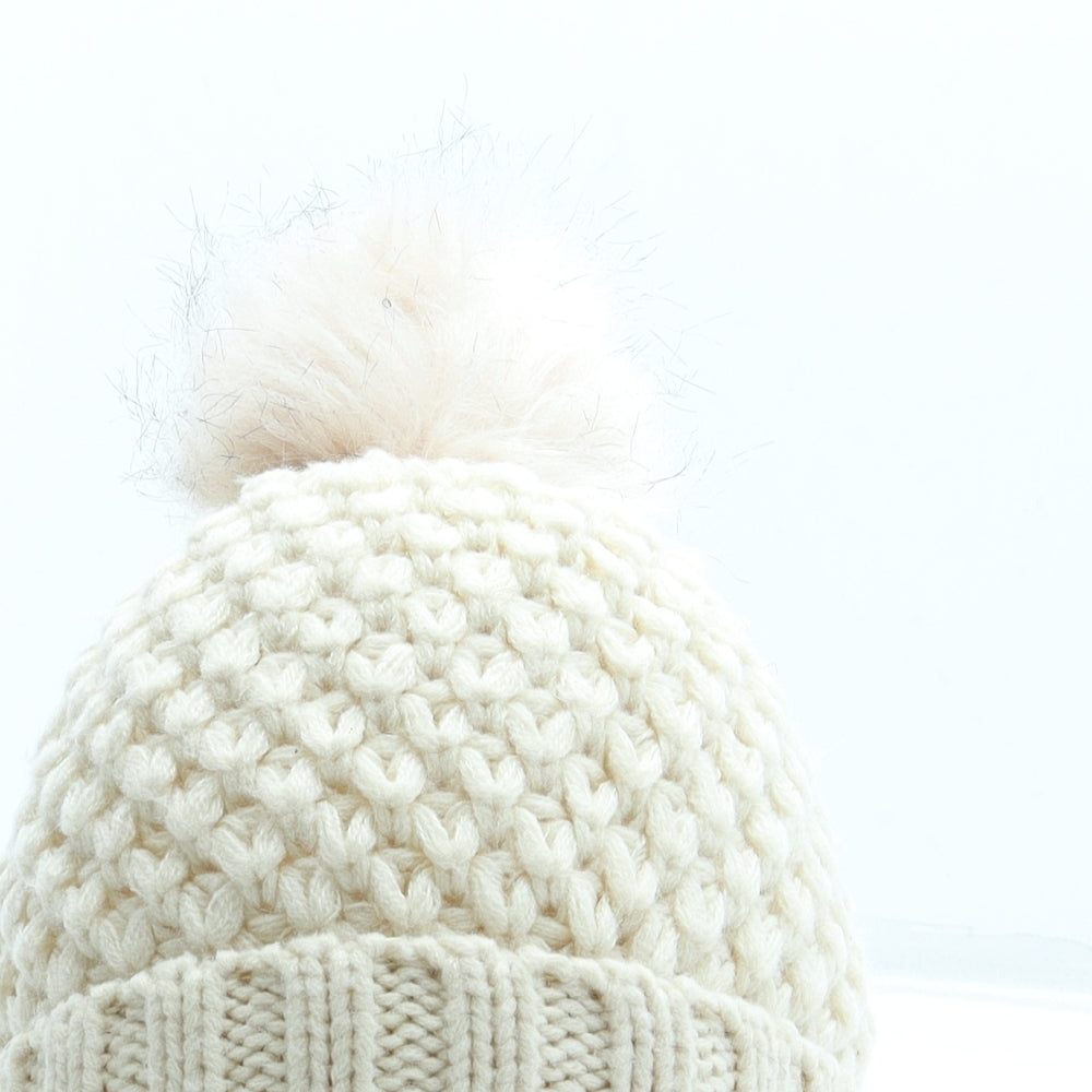 Primark Womens Beige Acrylic Bobble Hat One Size - Faux fur