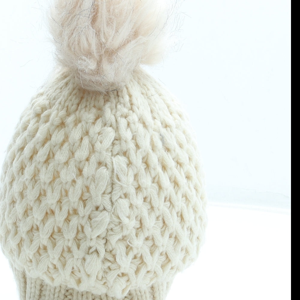 Primark Womens Beige Acrylic Bobble Hat One Size - Faux fur