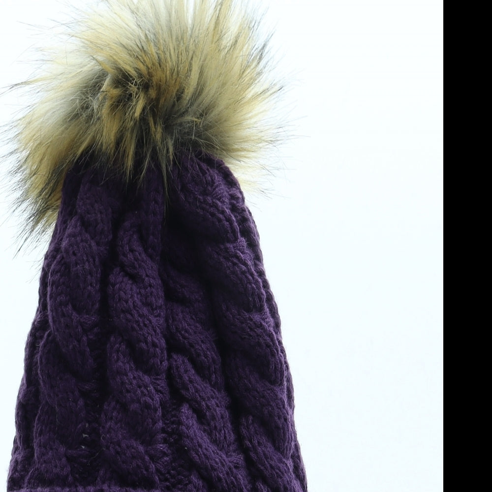 Preworn Womens Purple Acrylic Bobble Hat One Size - Faux fur