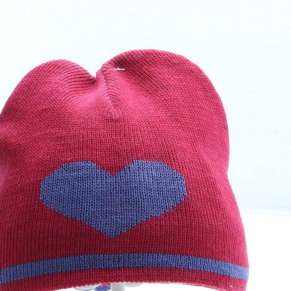 Preworn Girls Pink Acrylic Beanie One Size - Heart