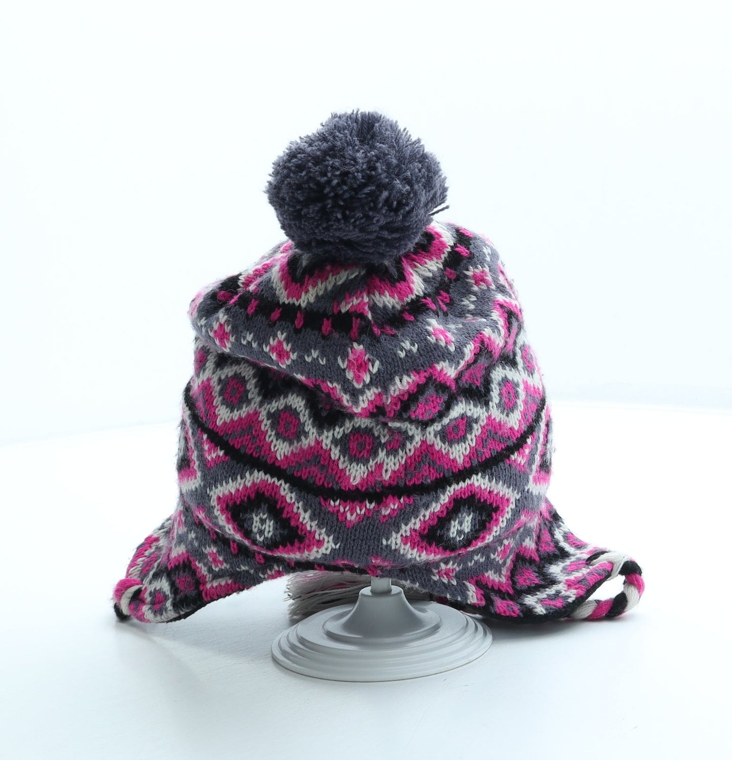 Preworn Girls Multicoloured Fair Isle Acrylic Bonnet Size S - Pom Pom