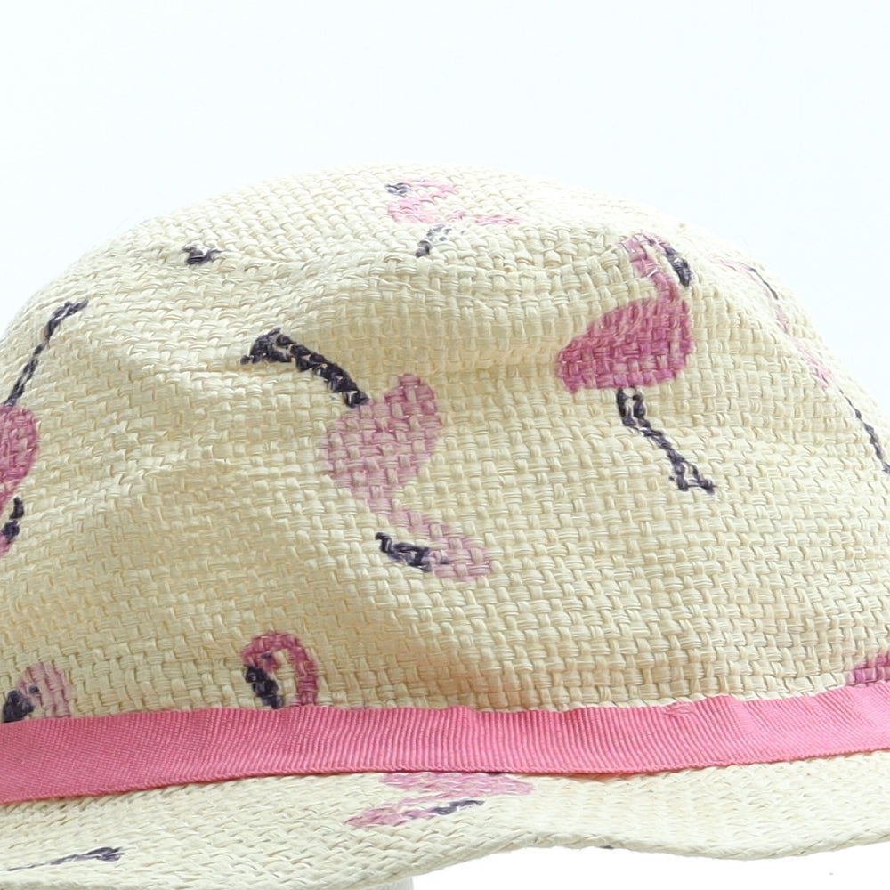 George Girls Beige Geometric Paper Panama Hat Size S - Flamingo