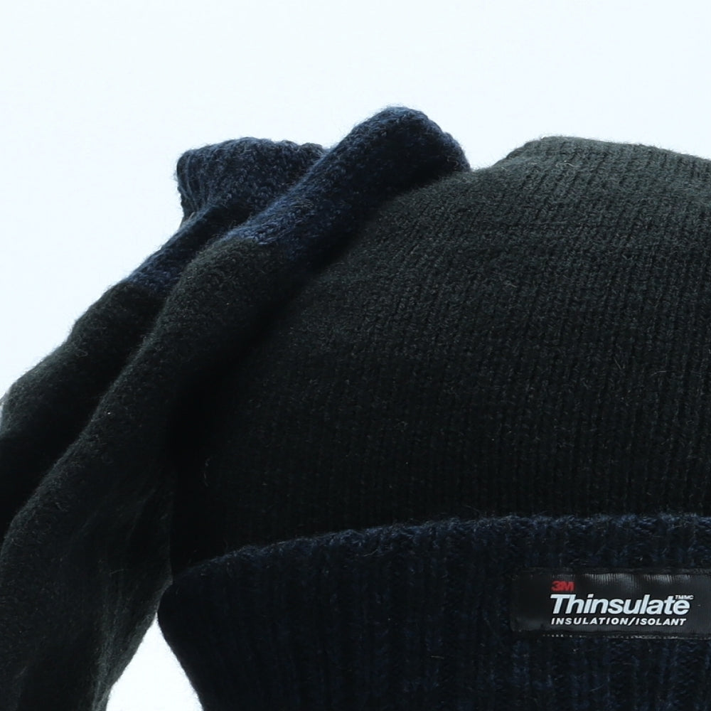 George Mens Black Acrylic Beanie Size L - Gloves Included