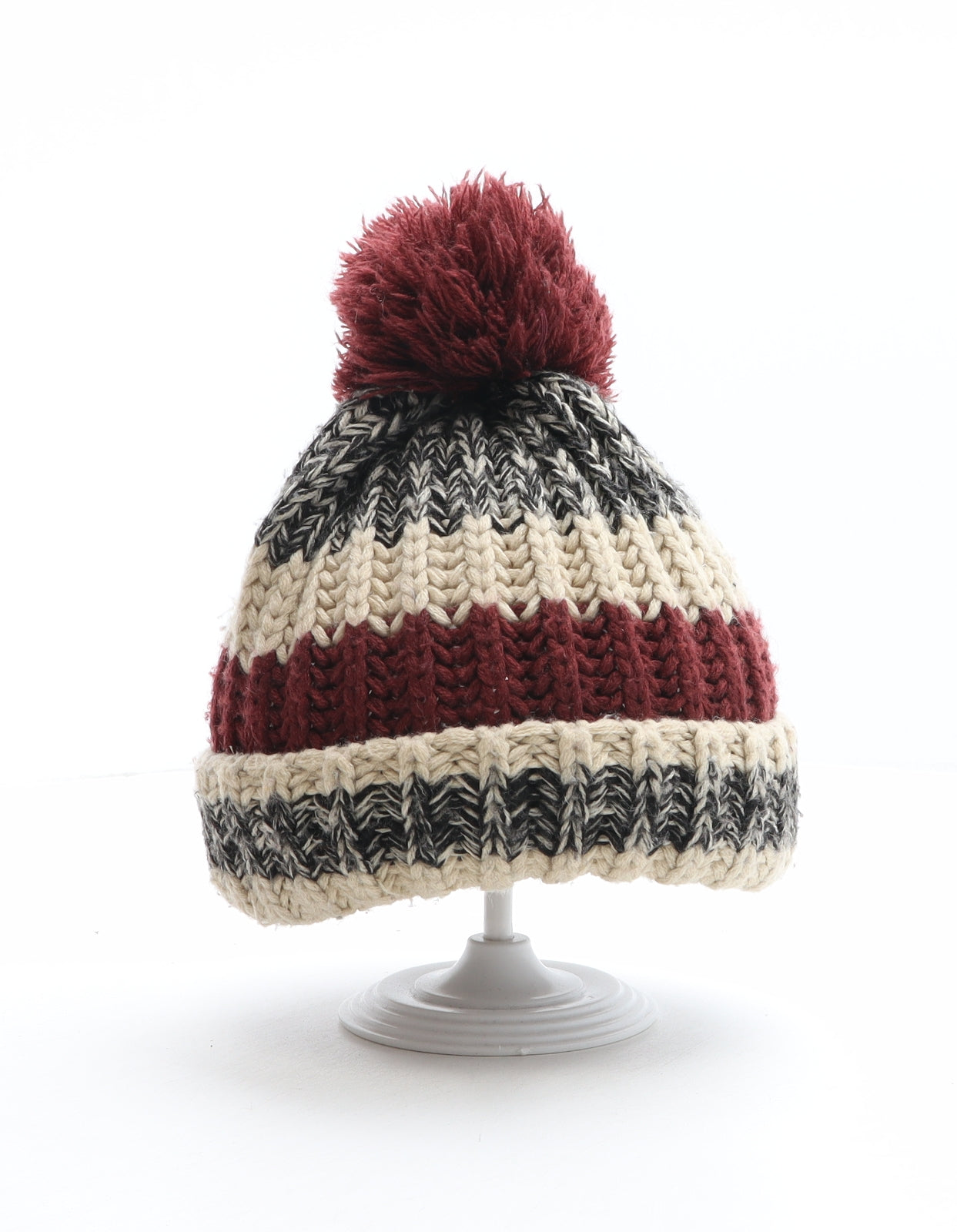 F&F Boys Multicoloured Striped Acrylic Bobble Hat One Size